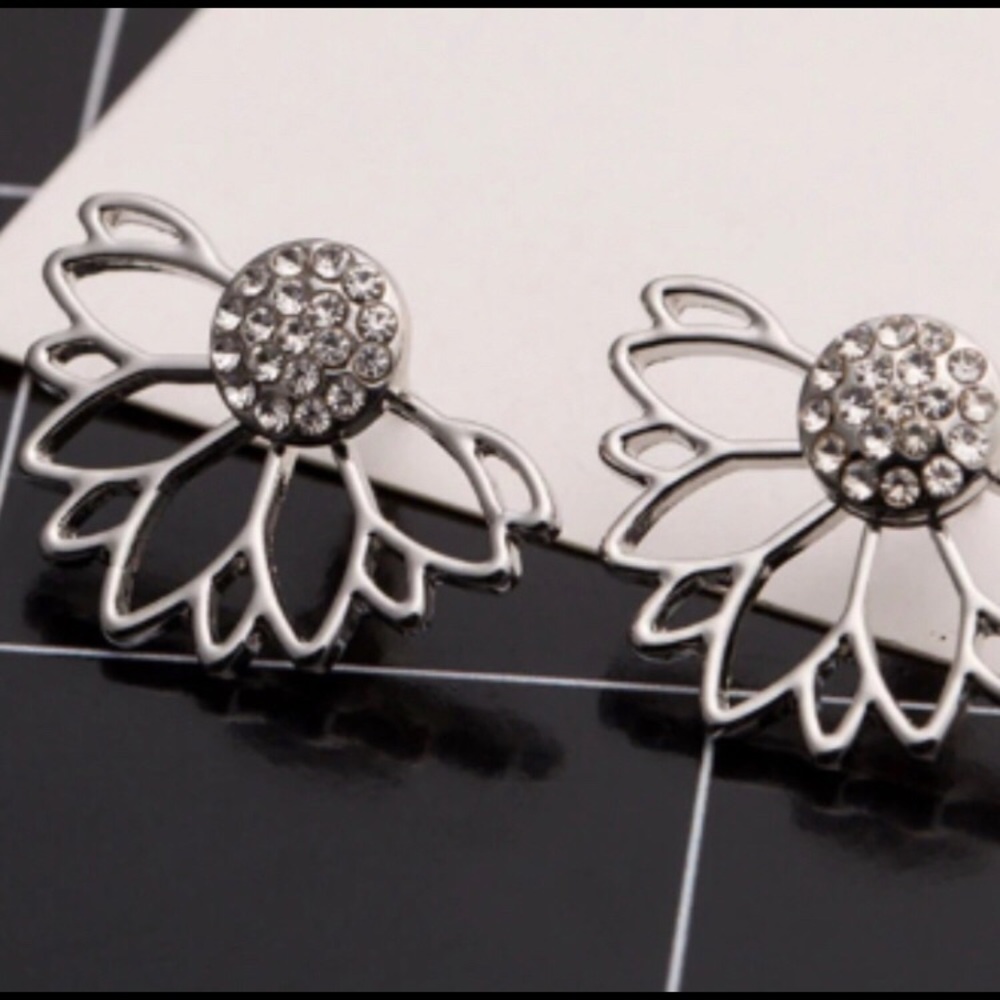 Silver Crystal Stud Earrings - Picture 2 of 3
